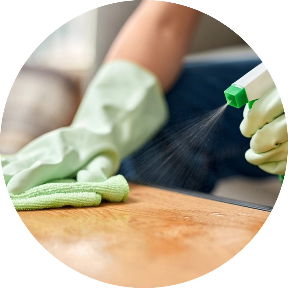 Cleaning the bench by cleaning staff